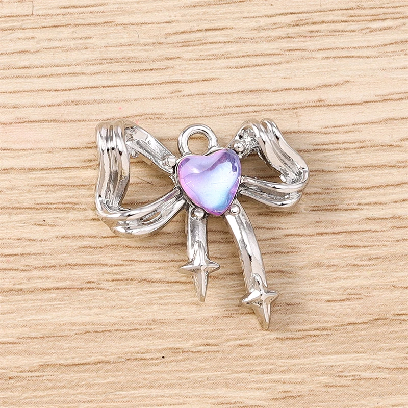 5 Stück 21x20mm Niedliche Kristall-Legierungs-Schleifenanhänger für Schmuckherstellung, Ohrringe, Anhänger, Halsketten, Armbänder, Accessoires, DIY-Geschenke – Detail 7