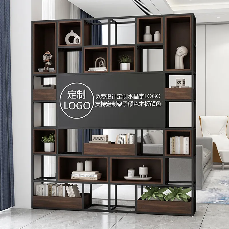 Office partition cabinet company front desk background wall custom logo restaurant door blocking wrought iron screen rack