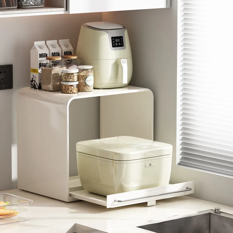Slide out Drawer Type Storage Rack Layered Microwave Organizer Heat resistant Carbon Steel Rice Cooker Stand Easy Clean Fryer