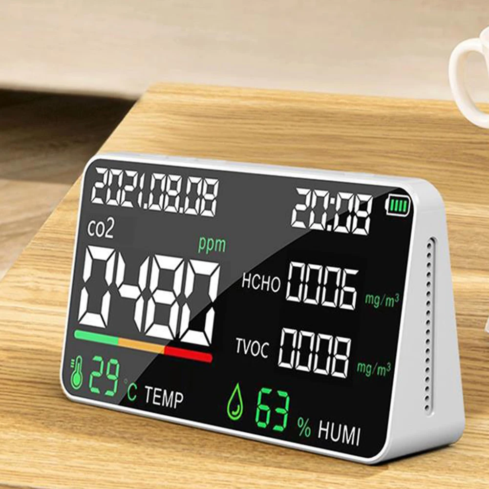 Air Quality Monitor Room Temperature Humidity Meter USB Rechargeable Formaldehyde Tester CO2 Detector for Home Office