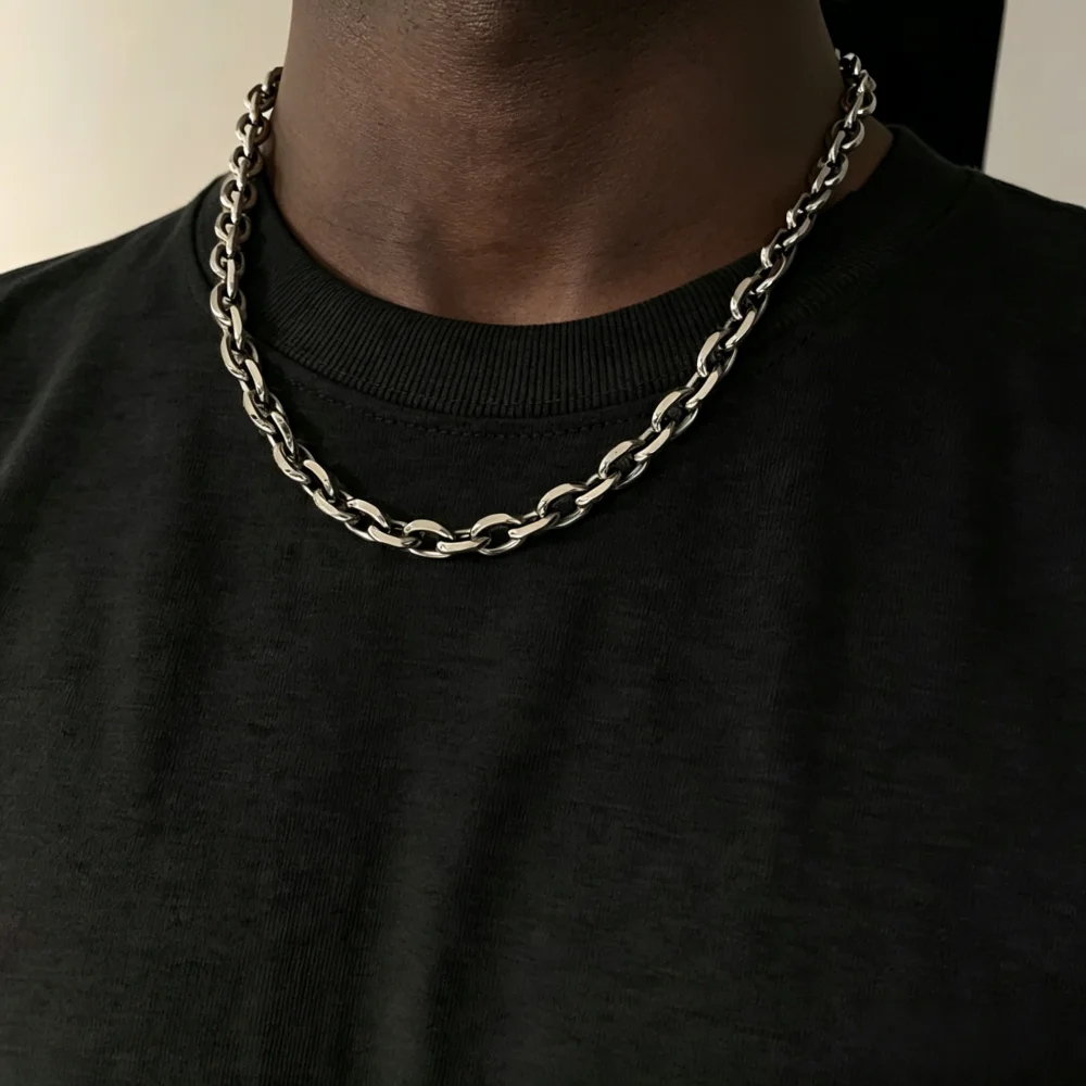 Herren Retro Silberfarbene Edelstahl-Halskette Hip-Hop Dicke O-Kette Schmuck Rock Einfaches Outfit Halskette Accessoires Geschenk