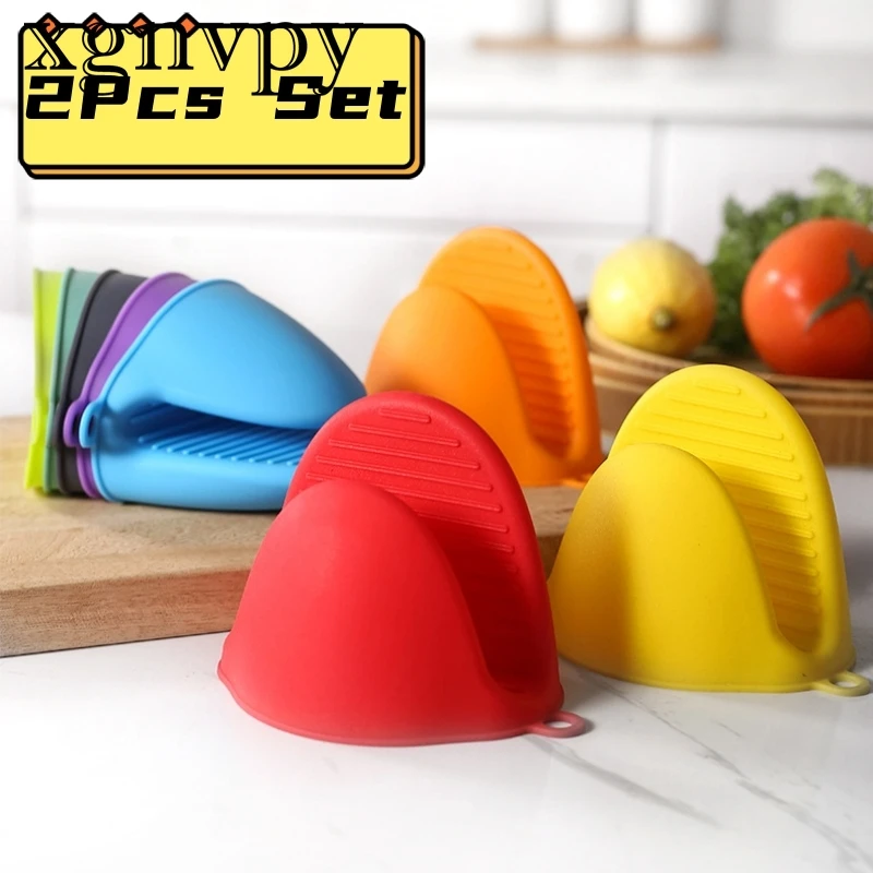 xgnvpy 2Pcs Thick Silicone Oven Gloves Heat Resistant Anti Scald Cooking Gloves Pinch Grips Pot Holder Kitchen Accessories