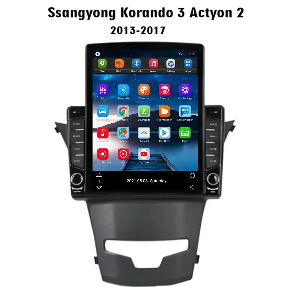 Android 13 For Tesla Style Vertical Screen Car Radio Stereo Multimedia Audio Player For SsangYong Korando 3 Actyon 2 2013-2035