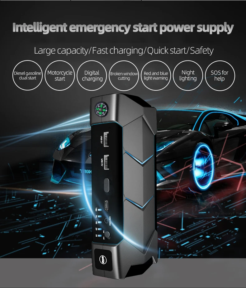 

12V 10000mAH Portable Battery Jump Starter Power Bank Emergency Booster High Capacity Smart Edition For Car Auto Starting Device