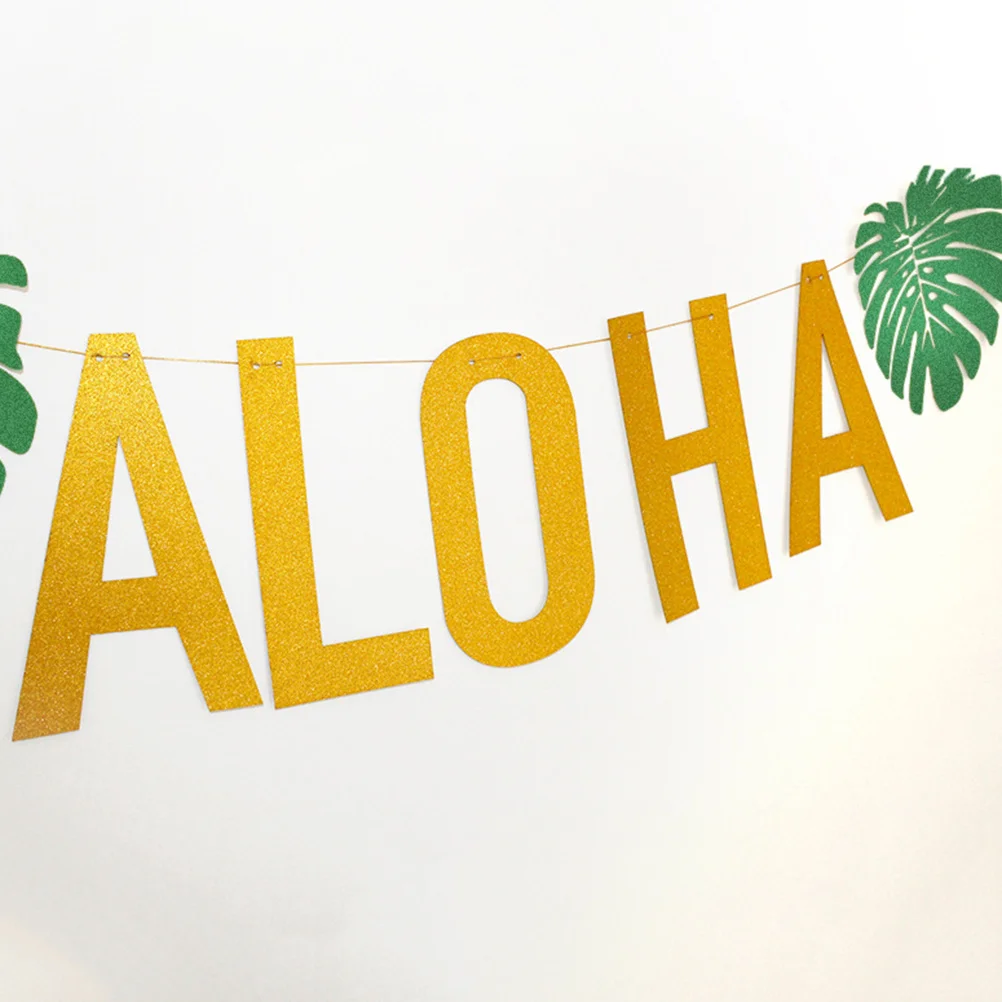 

1 Set Aloha Flamingo Monstera Banner Decorations For Hawaii Luau Summer Tropical Party With Round Dots Strips Party Supplies