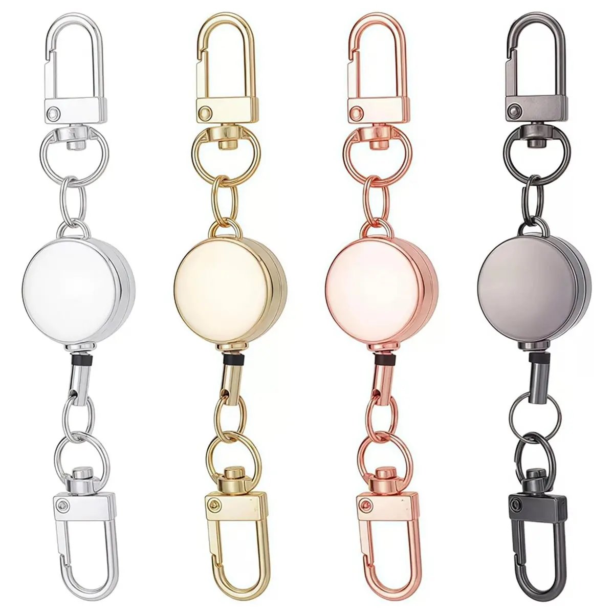 AA83 4 PCS Retractable Keychain with Double Hook, Badge Holder, and Stretchable Lanyard in Multiple Colors