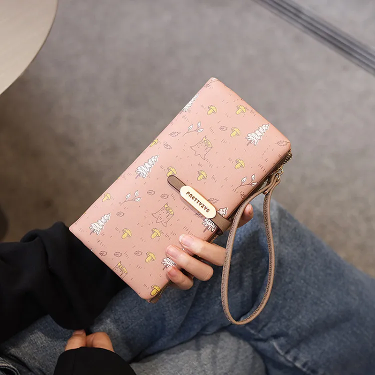 Women Long Wallet Cute Pattern Design Zipper Coin Purse PU Leather Card Holder Clutch Bag