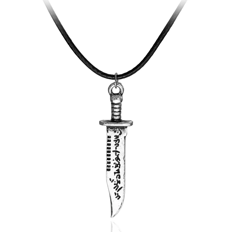 Retro Double-Sided Personalized Sword Necklace Metal Treasure Knife Pendant with Leather Rope Creative Jewelry Gift for Boys