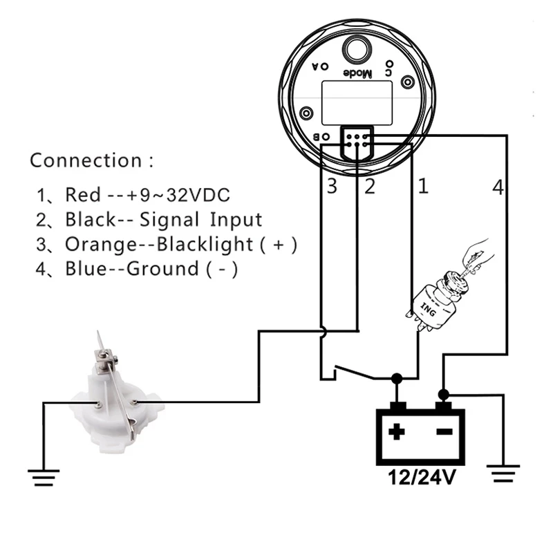 52MM Boat Marine Rudder Angle Indicator 0-190 Ohm 8 Color Backlight 12V/24V Angle Indicator