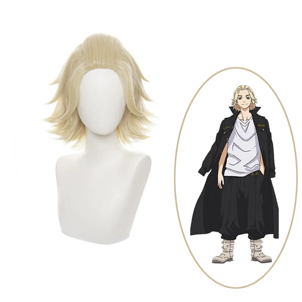 Anime Tokyo Revengers Manjiro Sano Cosplay Wig Light Blond Short Hair Heat Synthetic Fiber Hair + Free Wig Cap