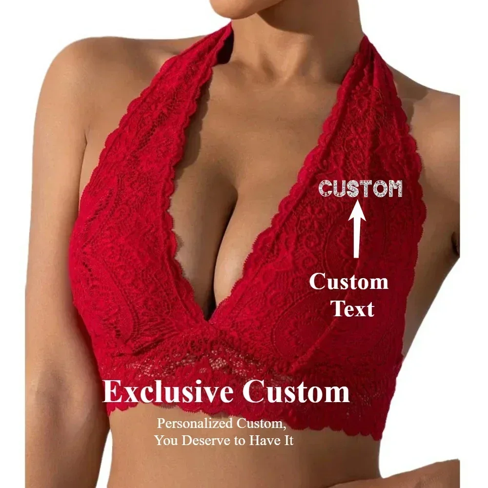 

Персонализированные стразы с буквенным именем на заказ, праздничные подарки, сексуальный кружевной беспроводной ультратонкий бюстгальтер без подкладок, нижнее белье с открытой спиной