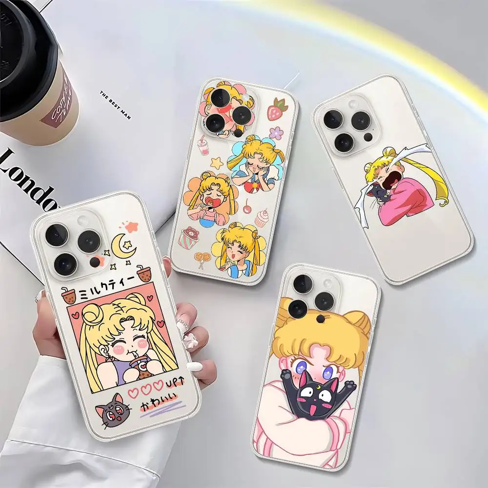 

Anime Cute S-Sailor Moon-S Phone Case Soft Transparent Case For IPhone 17 16 15 14 13 12 11 Pro Max Mini Plus Cover Case