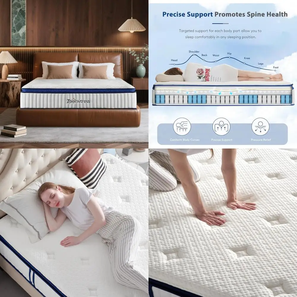 

12-дюймовый полноразмерный гибридный матрас: гелевая пена с эффектом памяти и карманные катушки для снятия давления и изоляции движения, без стекловолокна