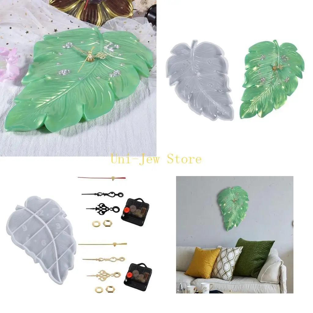 

40 ГБ форма для часов в форме листа, форма для эпоксидной смолы, настенные часы, силиконовая форма, сделай сам, украшения для