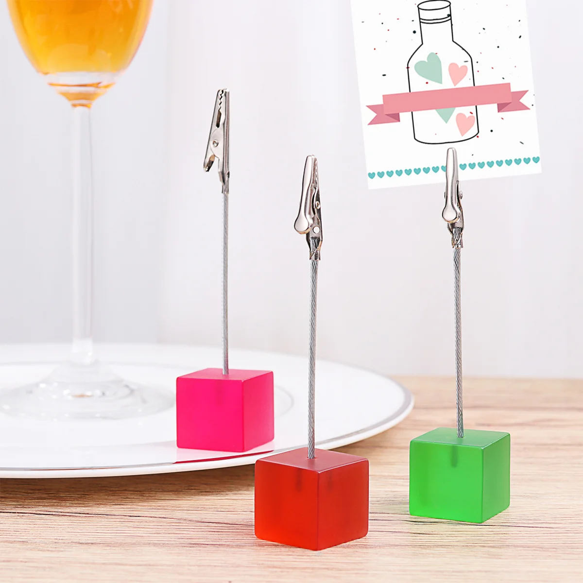 10Pcs Resin Card Holder Cube Wire Base Desktop Organizer for Paper Photo Memo Clip Flexible Rope Cable 47Inch Office Home Use