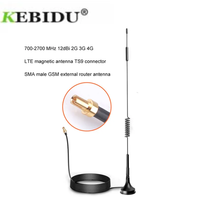 

2G 3G 4G LTE Magnetic Antenna TS9 CRC9 SMA Male Connector 700-2700MHz 12dBi GSM External Router1.5m Antenna