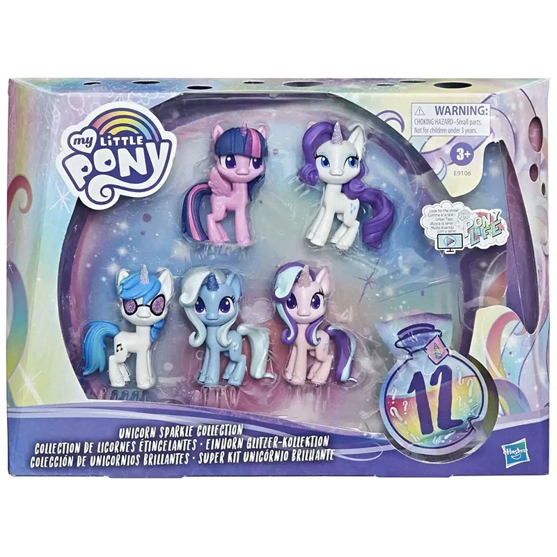 My Little Pony Unicorn Sparkle Collection 5 Pack Toy Pony 3 inch Figures with Glittery Unicorn Horns and 12 Surprise Accessories