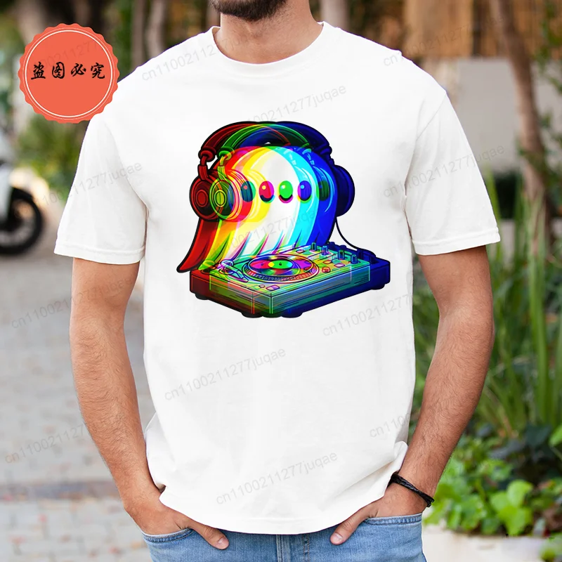 New Men's Casual T-Shirts Short Sleeved Shirt Ghost Trippy Vaporwave Halloween Techno Rave EDM Party Fashion Summer T-Shirts Top