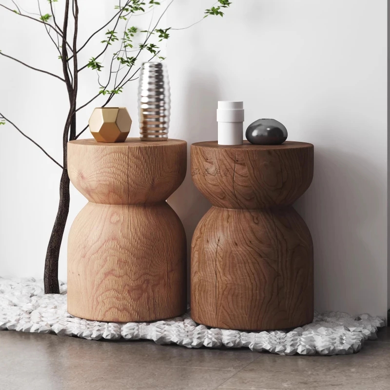 Scandinavian Log Round Side Table Solid Wood Stump Stool Creative Retro Multifunctional Seats Rustic Living Room Coffee Table