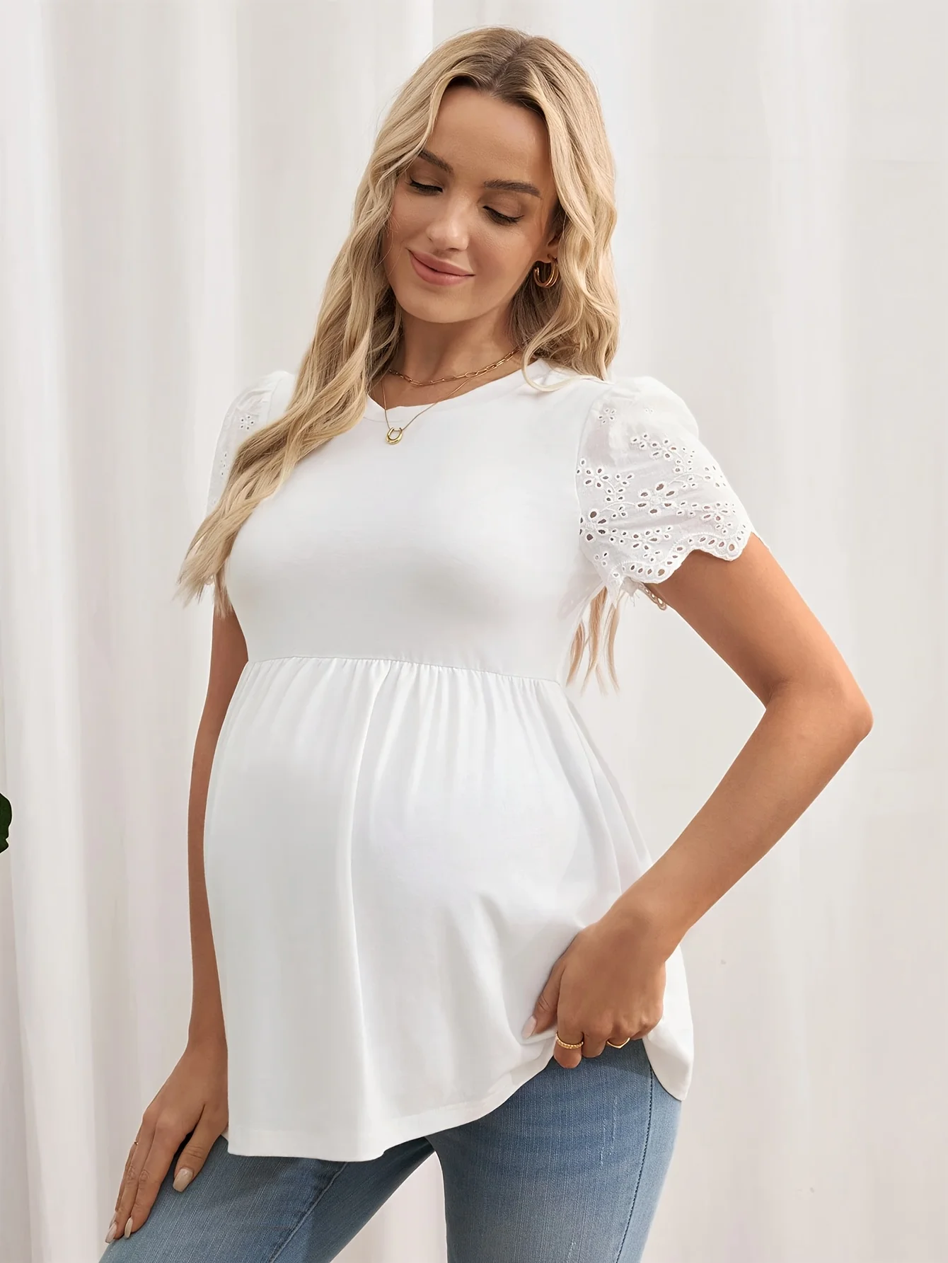 top-esportivo-casual-de-manga-curta-para-maternidade-roupa-de-verao-branca-para-maternidade