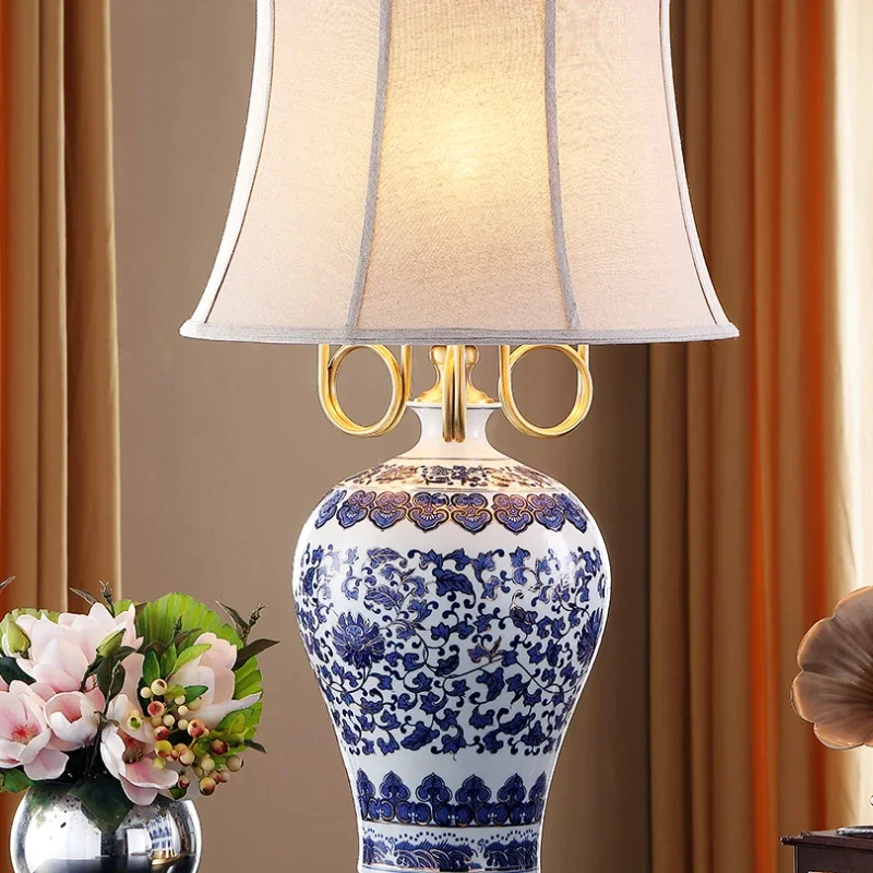 new products, new Chinese style, three-headed bronze arm painted blue and white porcelain villa ceramic table