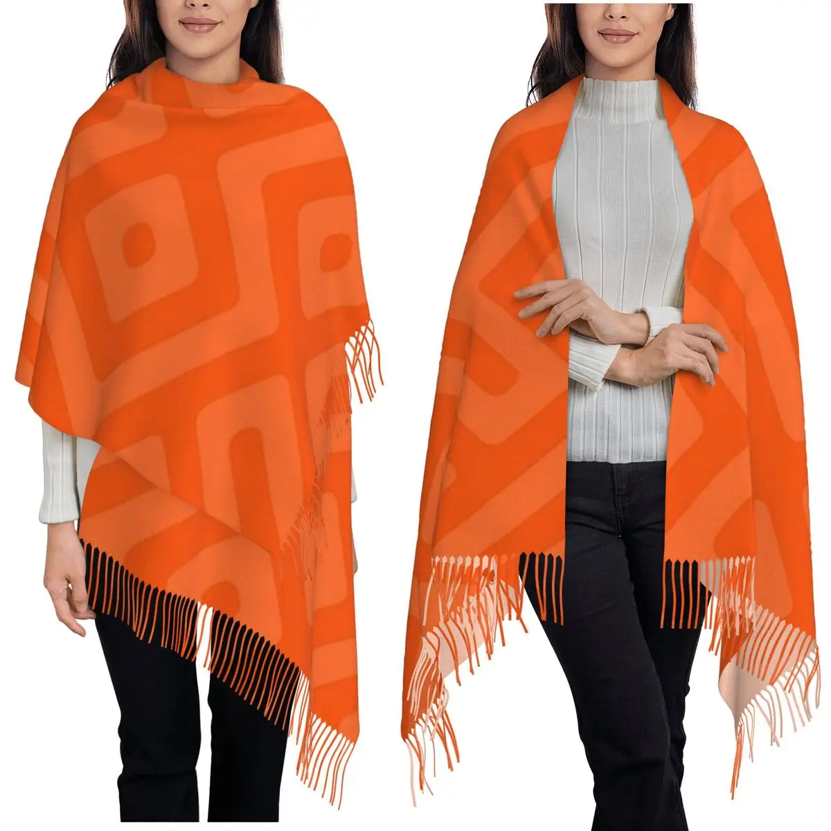 Beautiful Orange Middle-Eastern Endless Oriental Scarf Tassel Scarves for Women Soft Warm Shawls and Wraps Large  Shawl Wrap
