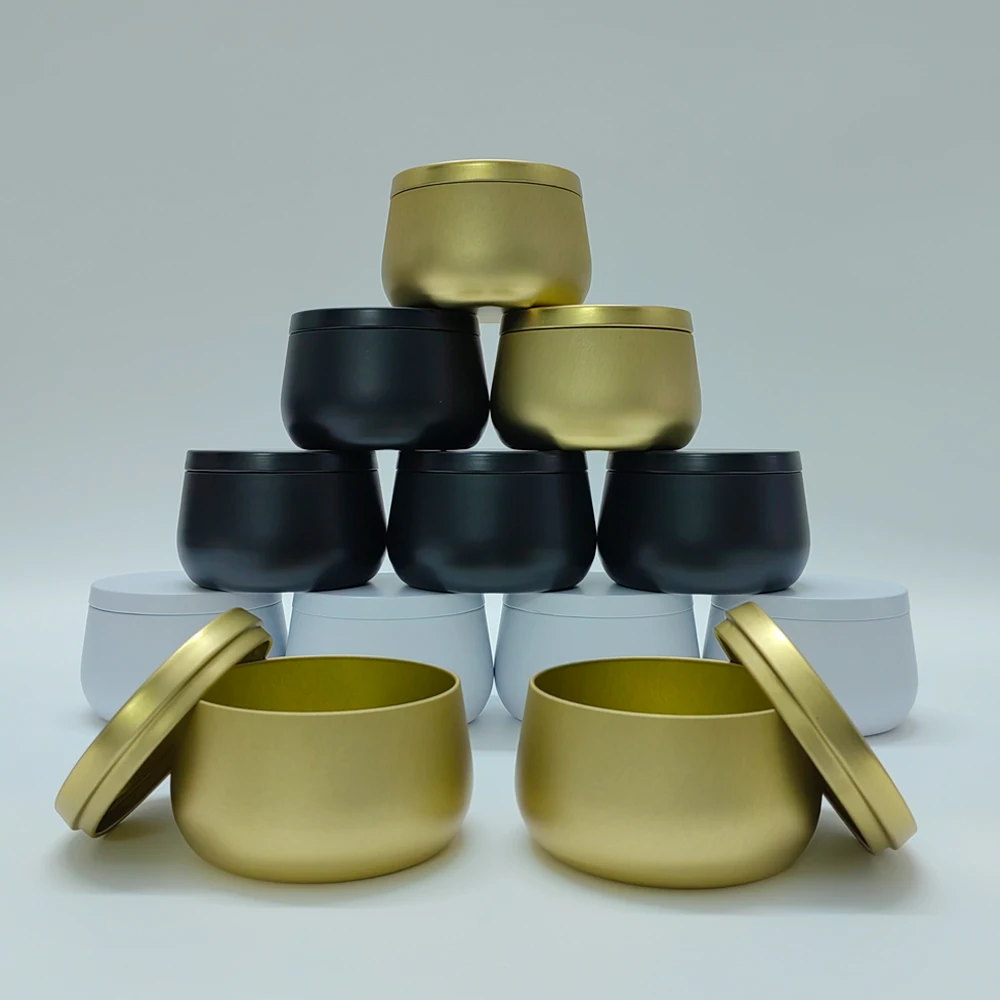 

12pcs 8oz White Black Gold Metal Candle Jars with Lid Bulk Wholesale Empty Candle Tin Cream Candy Container Sweet Gift Box