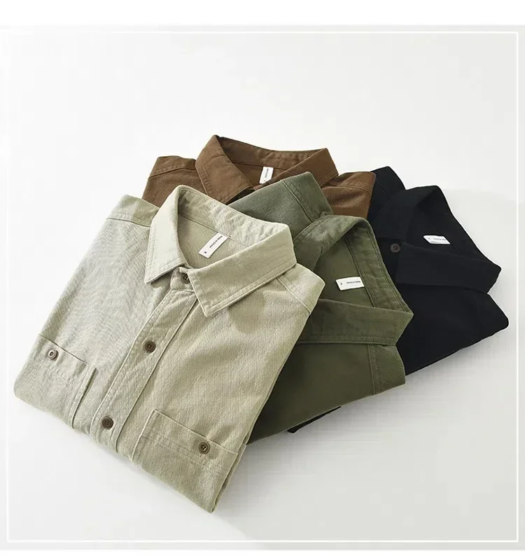 

Japanese Fashion New Cargo Shirt Man Streetwear Double Pockets Designer Top Spring Fall Casual Pure Cotton Button Up Shirt Men