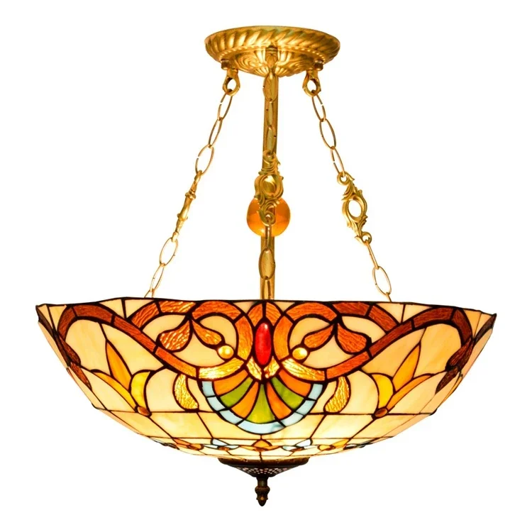 20 Inch Classic Baroque Retro Cealing Lights Ceiling Tiffany Stained Glass Restaurant Bar Club Bedroom Upward Pendent Lamp