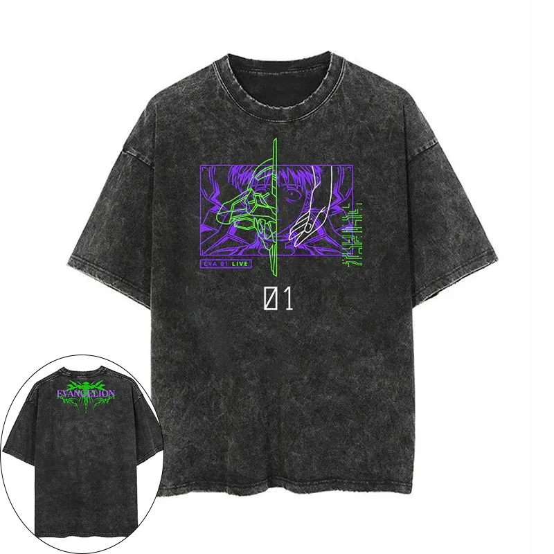 Camiseta de Neon Genesis Evangelion, Anime Japonés EVA Shinji Ikari, para Hombre y Mujer, Algodón Lavado, Estilo Retro Y2K Harajuku, Manga Corta