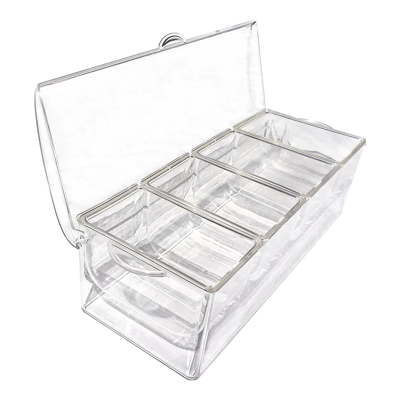 Serving Tray Platter With Ice Chilled Condiment Server, 4 Individual Containers With Lids