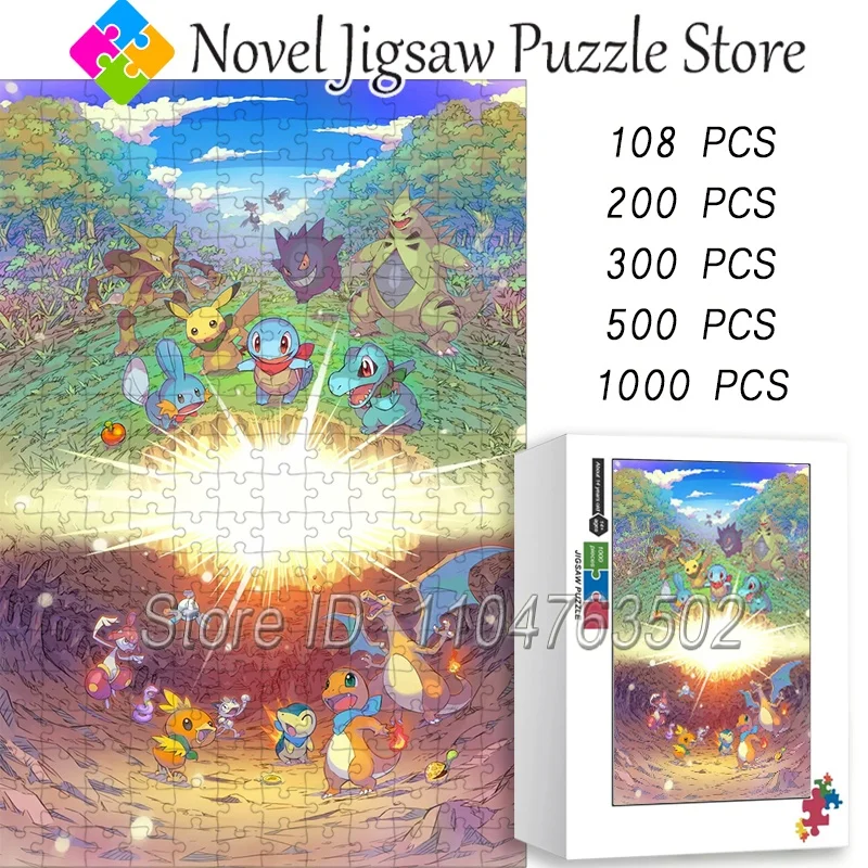 

Pokemon Jigsaw Puzzle Cartoon Character 108/200/300/500/1000 Pieces Paper Wooden Puzzles Children's Toys Adult Handmade Gifts