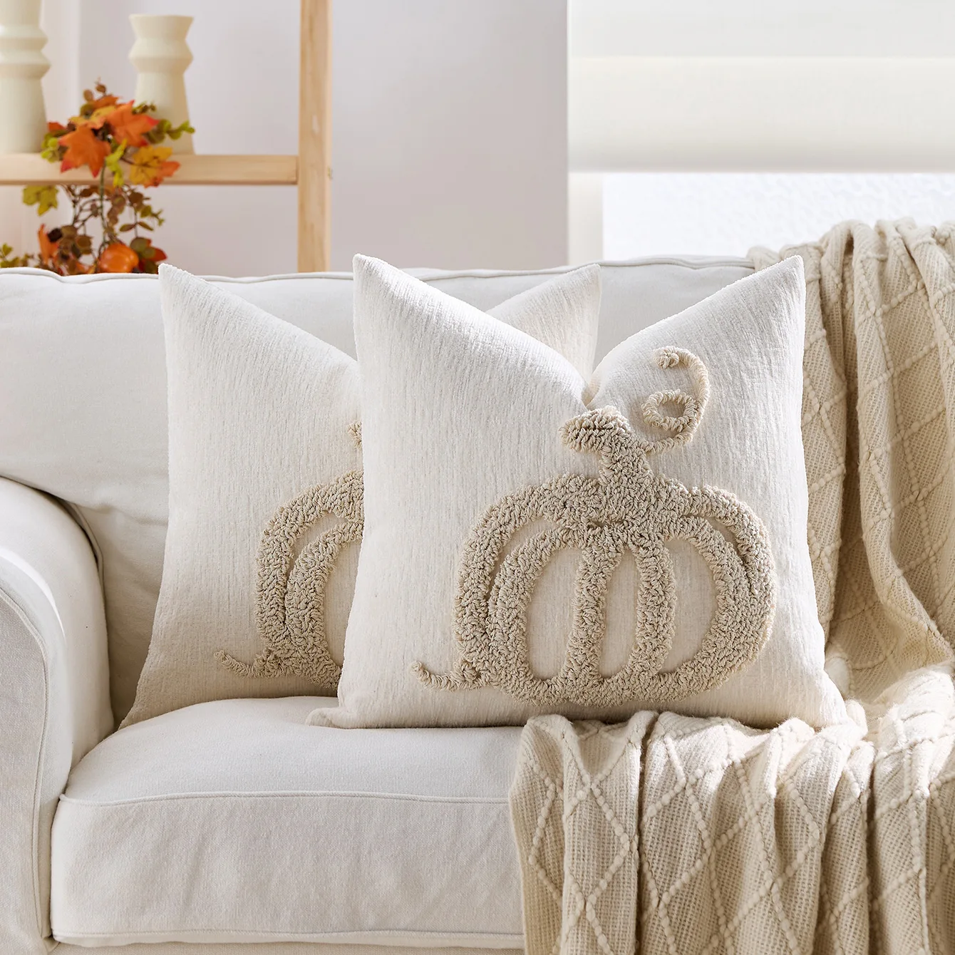 Pumpkin Tufted chenille Throw Pillow Cover 45X45CM Autumn Cushion Cover Harvest Festival Decor Home Decorative Pillowcase