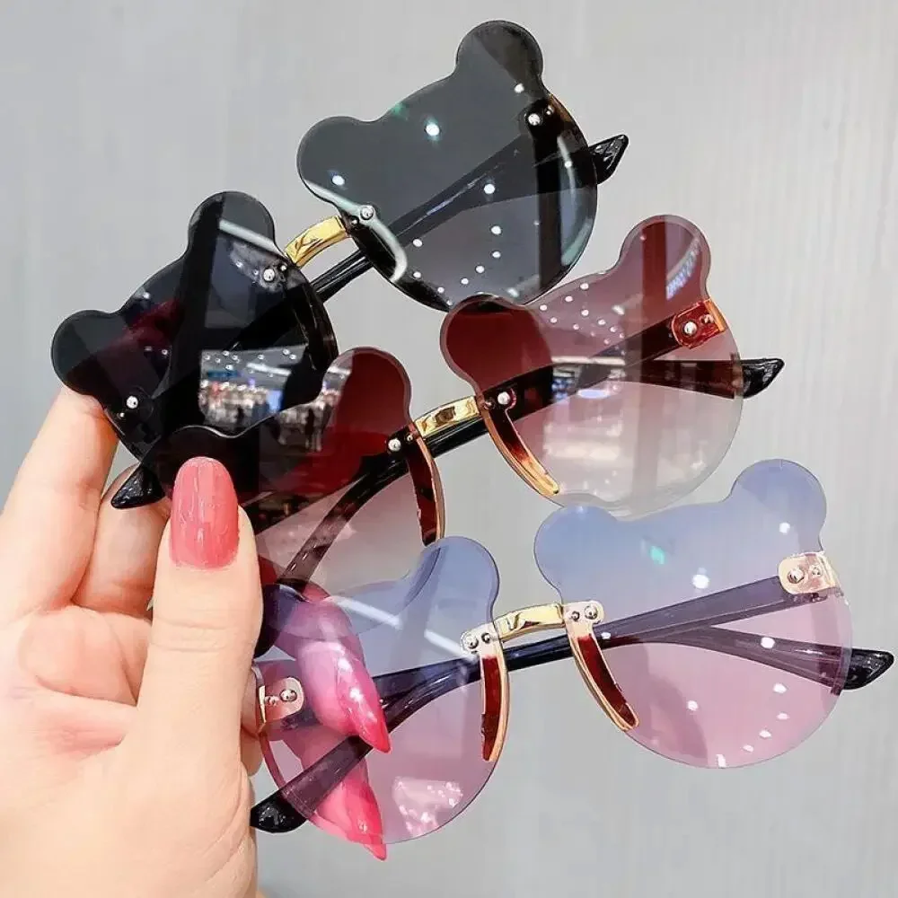 Girls Boys Cute Bear Animal Cartoon UV400 Rimless Children\'s Sunglasses Retro Round Sunglasse Outdoor Baby Shade Glasses Eyewear