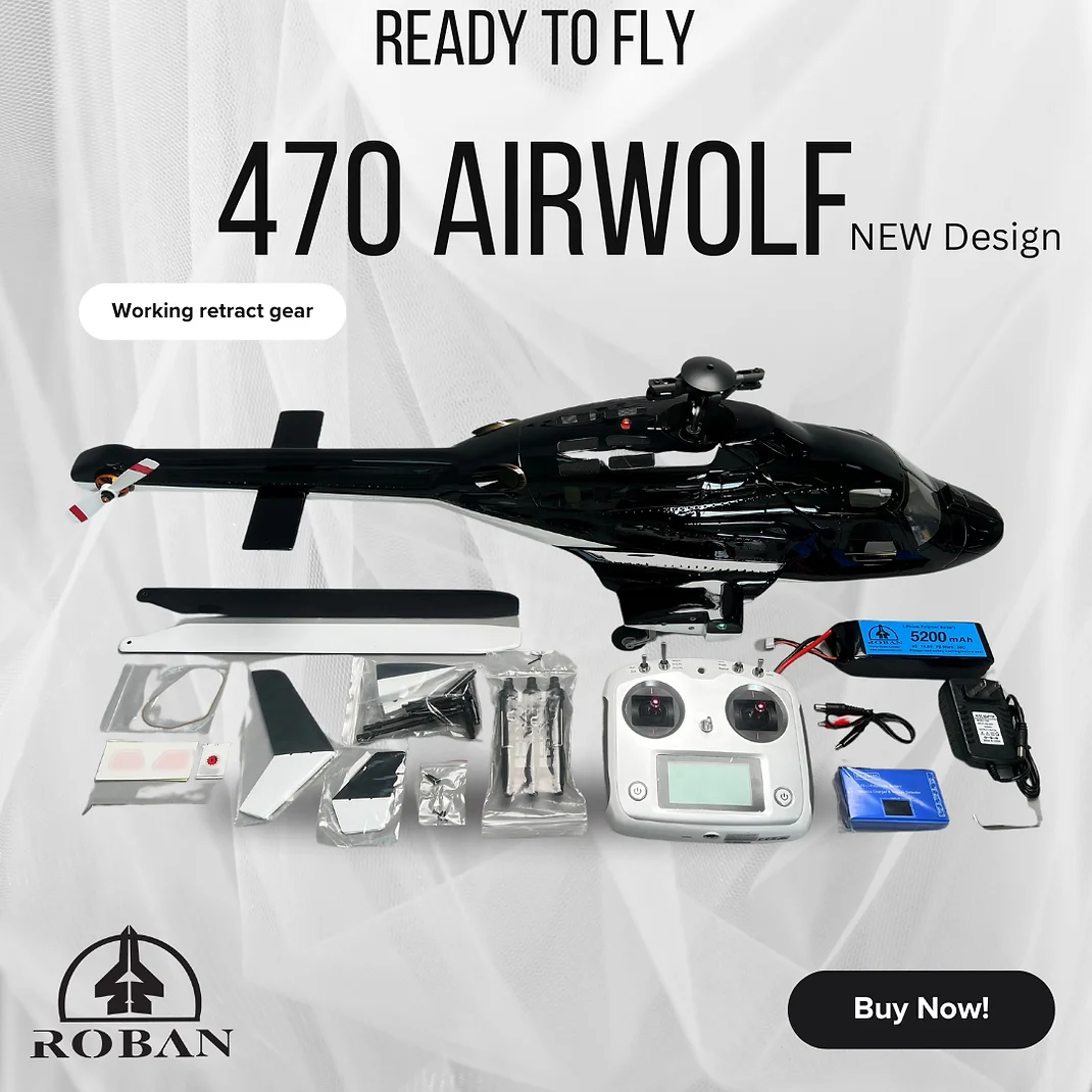 

ROBAN 470 Size Airwolf Helicopter RTF - Ready to Fly Scale RC Model with One-Key Return & LED Navigation Lights