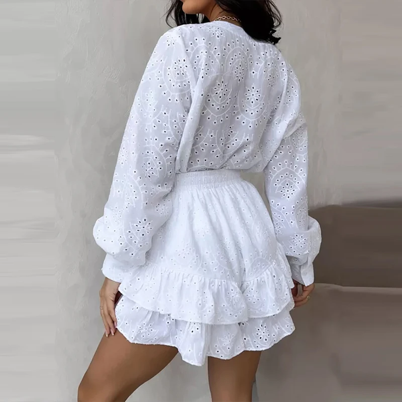 

Женская повседневная свободная блузка с длинным рукавом и фонариком, комплект из 2 предметов, уличная одежда во французском стиле, модные однобортные рубашки + брюки, комплект юбок