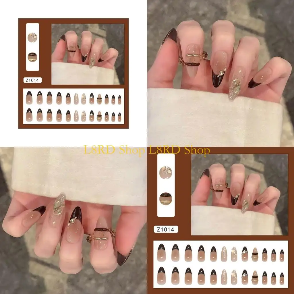 

L8RD 24pcs Almond False French on Full Cover Press Ons Artificial For Wedding Evening Party