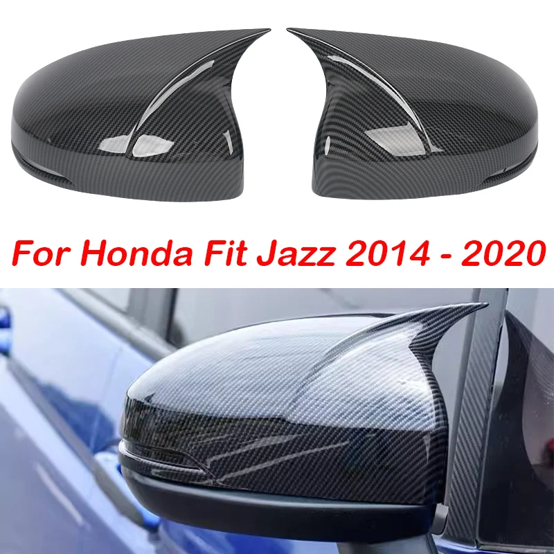 Carbon fiber/Glossy black  For Honda Fit Jazz 2014 - 2020 2017 2018 2019 Car Side Door Rearview Turning Mirror Cover