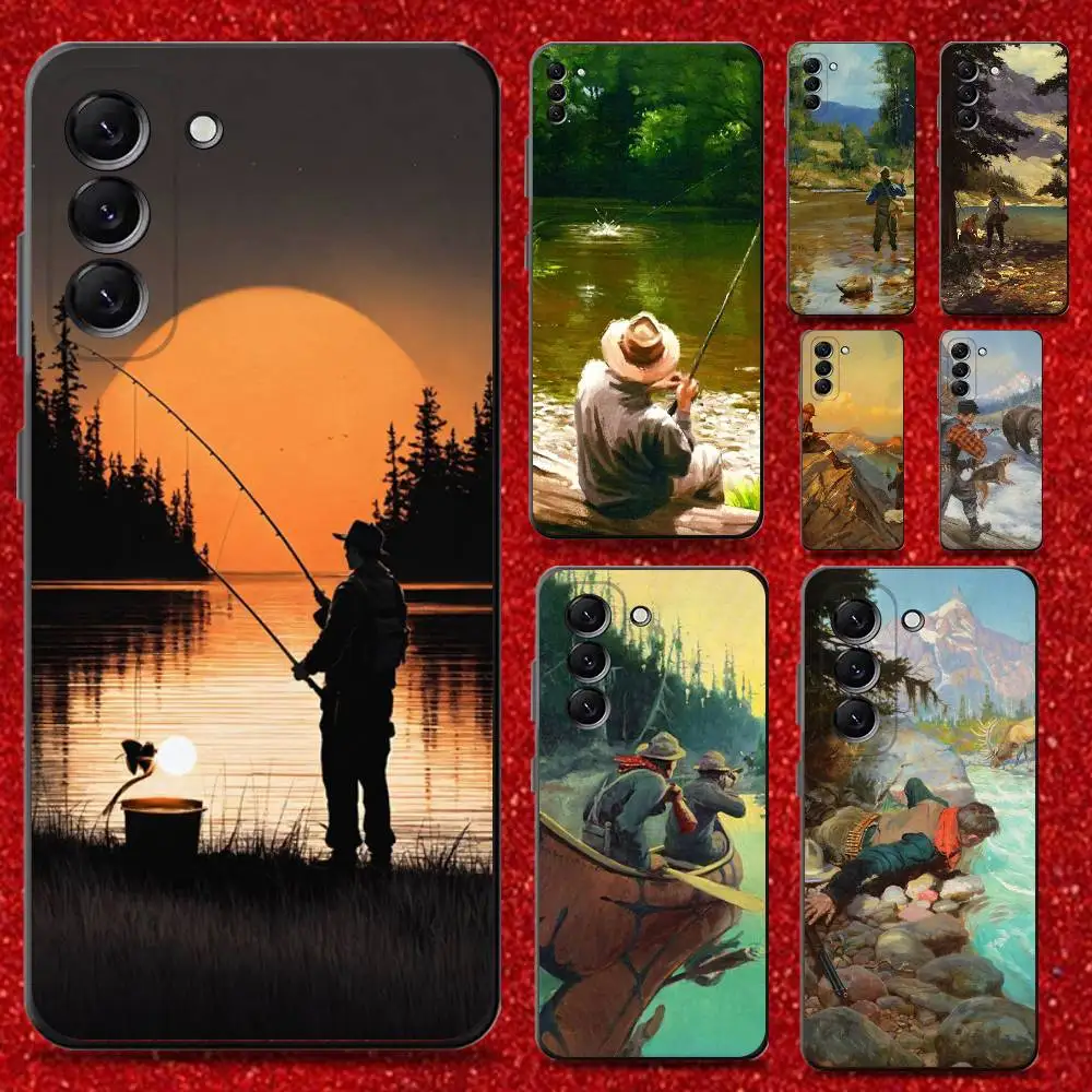 

Hunting Fishing Man Phone Case For Samsung Galaxy A13,A21s,A22,A31,A32,A52,A53,A71,A80,Soft Black Shell
