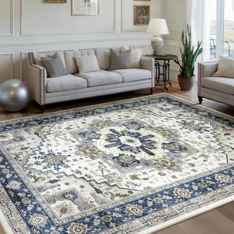VIKAMA Old Vintage Persian Carpet Traditional Oriental Badge Carpet Living Room Anti Slip And Anti Fading Carpet Home Decoration