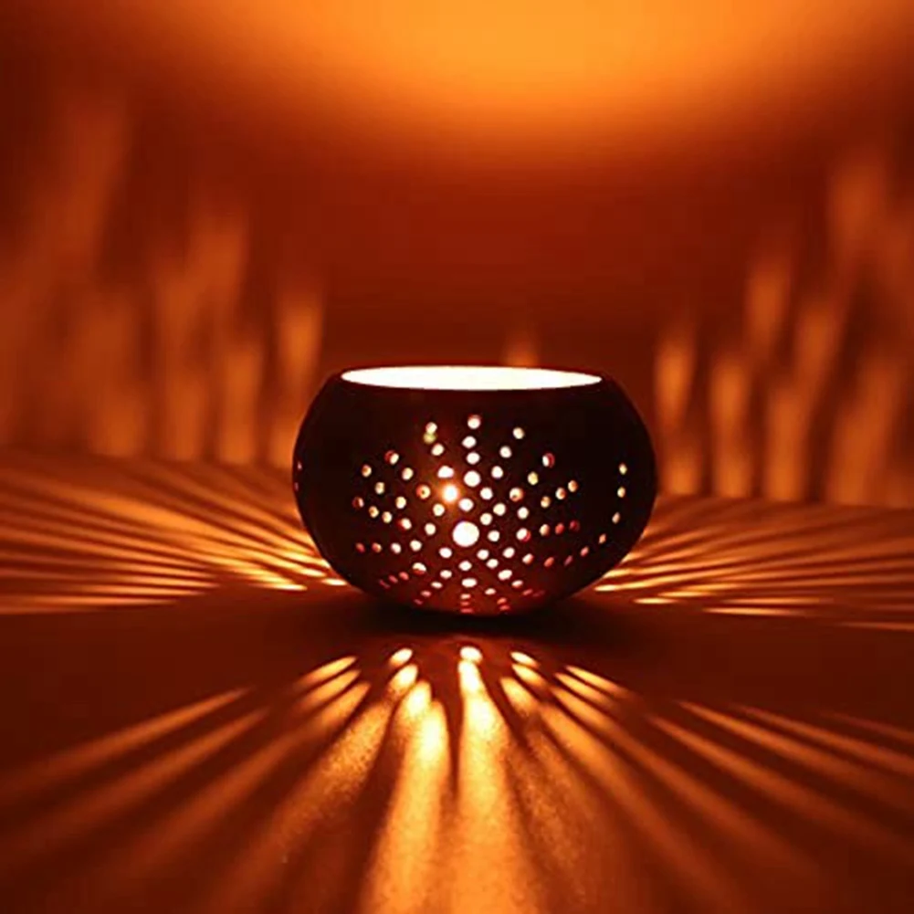 as63-キャンドルホルダー、手作りココナッツシェルキャンドルホルダー、ティーライト、スモールピラーキャンドル、素朴なキャンドル、ココナッツシェルボウル