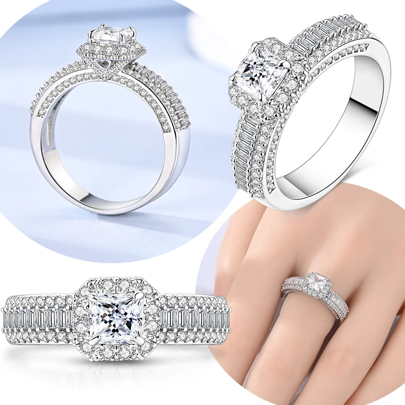 Original 925er Sterlingsilber, Größe 6–10, funkelnder Prinzessinnen-Ring mit vollem Pavé-Zirkon für Frauen, Hochzeitstag, Schmuck, Geschenk