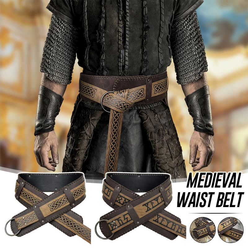 Middeleeuwse Viking Ridder Krijger Riem Retro Reliëf Pu Tailleband Renaissance Ridder Pu Lederen Gesp Taille Riem Cosplay Rekwisieten