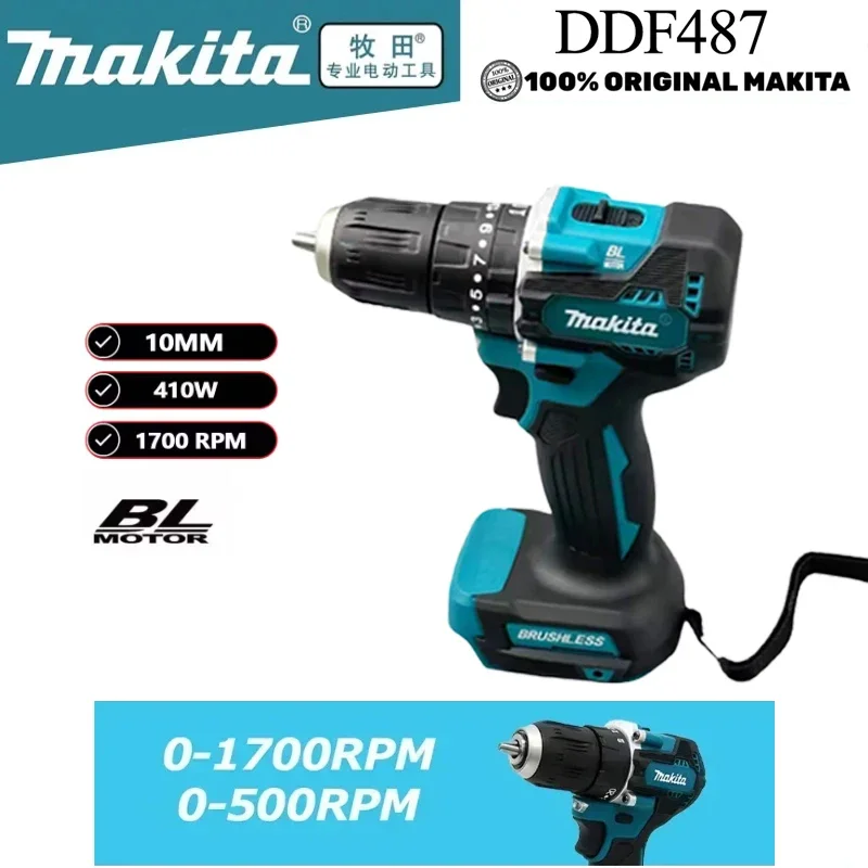 Makita DDF487 Cordless Driver Drill Brushless Electric Impact Screwdriver 18V Rechargeable Power Tool