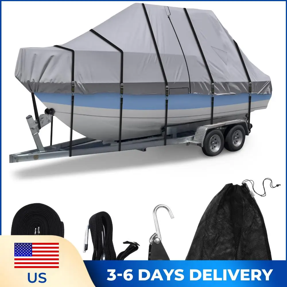 

Чехлы для лодок с центральной консолью 1200D, пригодные для перевозки на прицепе, с 18 крепежными ремнями, водонепроницаемые, УФ-защитные, для защиты крыши