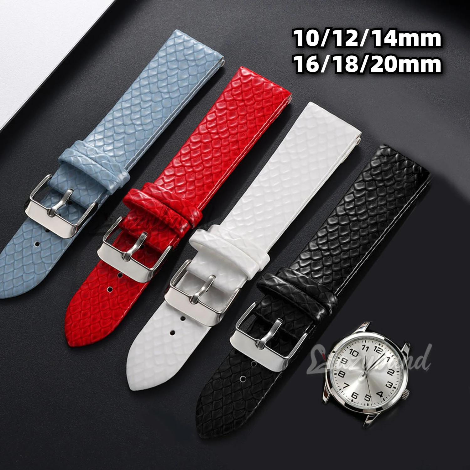 10mm12mm14mm16mm18mm 20mm PU-Leder-Uhrenarmband, universelles Armband, Business-Stil für Männer und Frauen, weiches schwarzes Armband, Ersatz-Armband