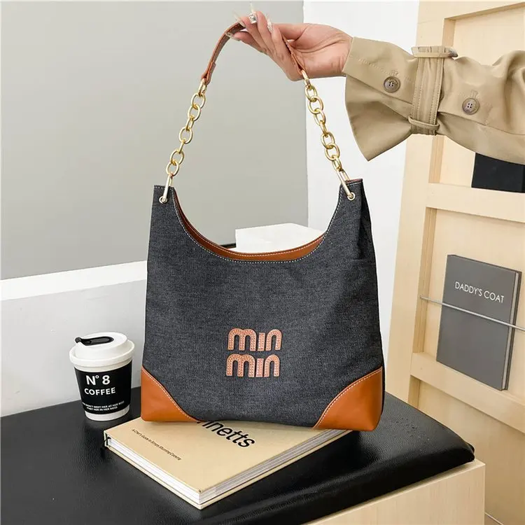 

Модная джинсовая большая сумка 2025 года — просторная женская сумка через плечо, повседневный кошелек в винтажном стиле