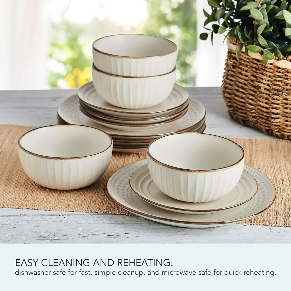 

Cream Dish Service for 4 Kitchen Tableware Set of Plates Janelle 12 Piece Dinnerware Set Ceramic Dishes to Eat Plate Dinner Sets