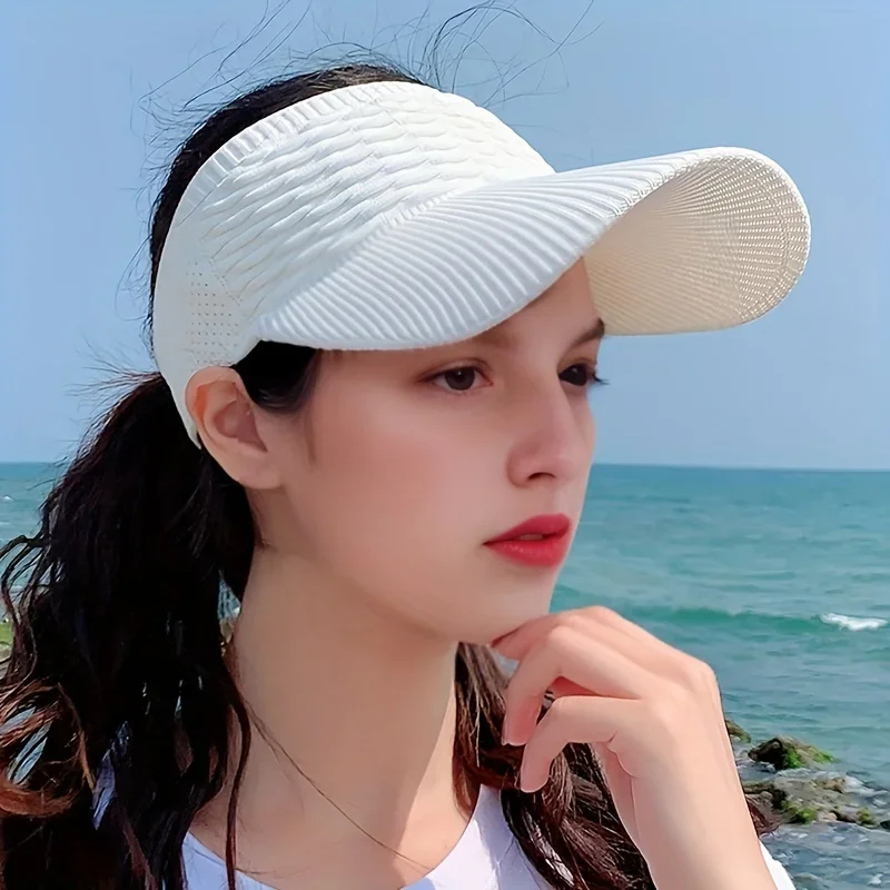 New Women's Sports Sun Hat, Casual Elastic Knitted Hat, Outdoor Sports Empty Top Fish Scale Pattern Hat