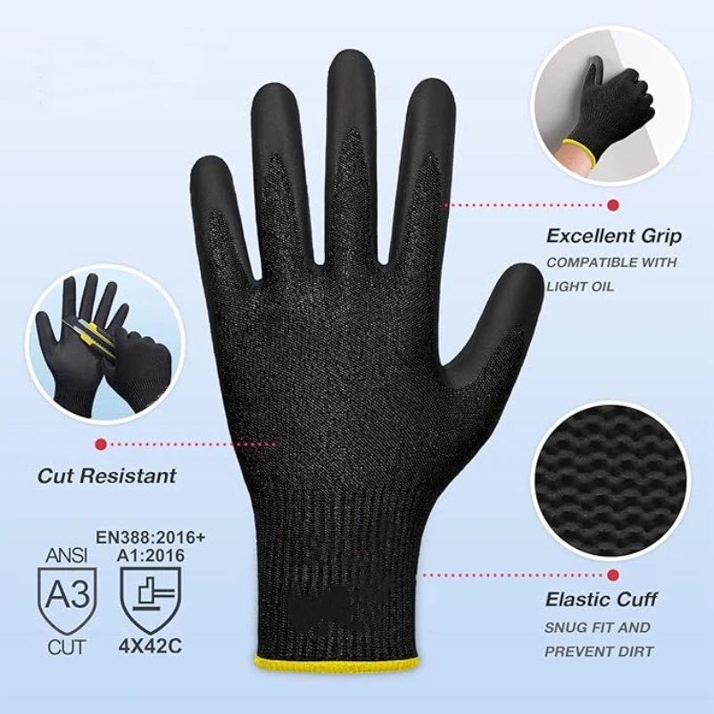 2/6Pairs PU Coated Safety Work Gloves Light Duty Seamless Knit Gloves with Grip Women Men Mechanic Cleaning Mechanic Automotive